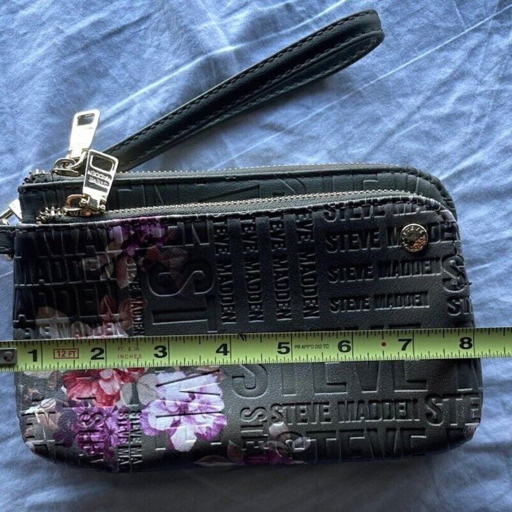 STEVE MADDEN Floral Mauve Wristlet Double Zip Wallet Bag Clutch Quilted - Picture 5 of 15